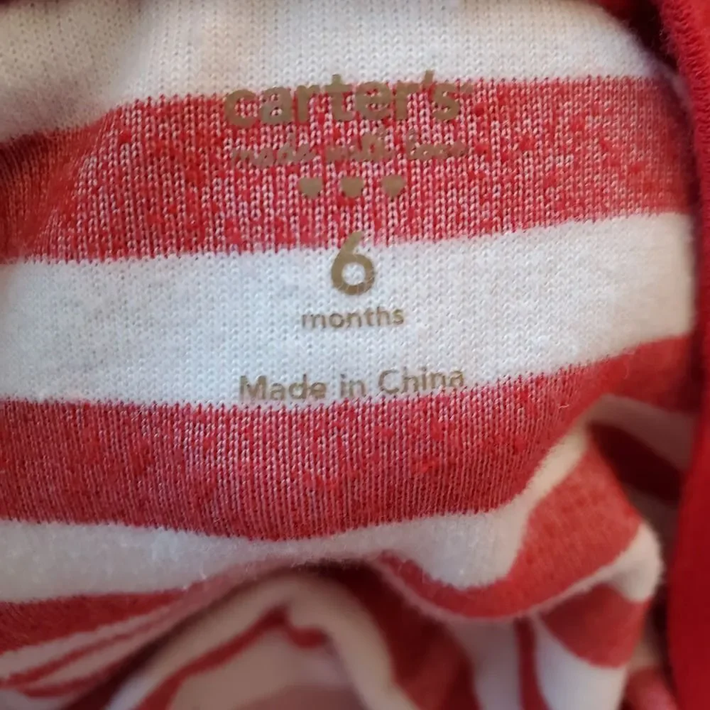 Carters red & white striped reindeer Christmas button up sleeper pj‎ sz 6 months